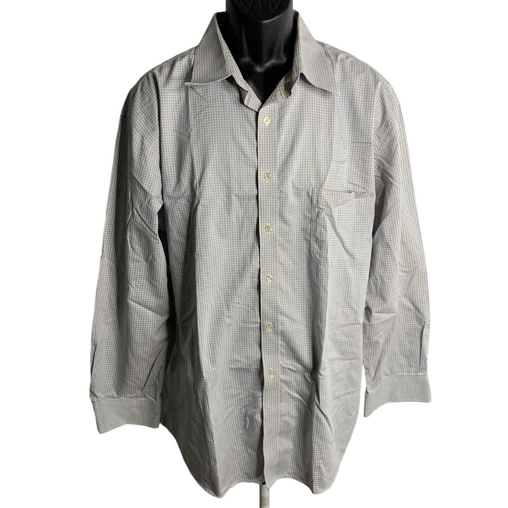 Tasso Elba Button Down Regular Fit Shirt XXL Blue Check Non Iron Long Sleeves